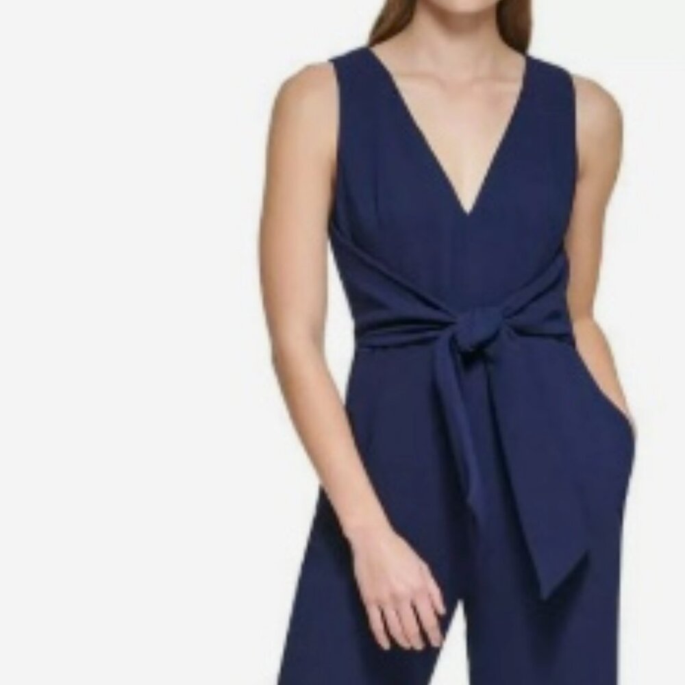 VINCE CAMUTO Womens Sleeveless Tie Waist Jumpsut Navy Blue Size S - Picture 9 of 9